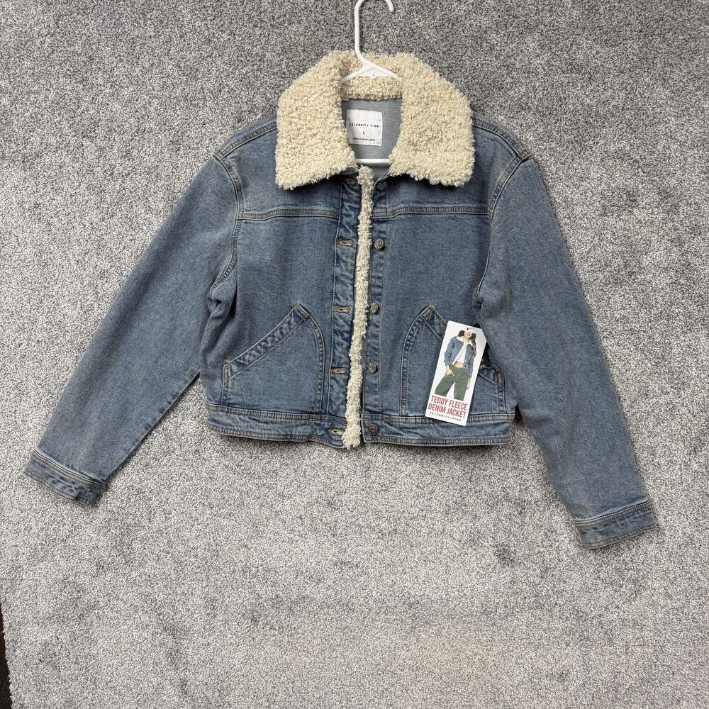 Celebrity Pink Denim Jacket Juniors L Teddy Sherpa Western Winter Gorpcore Lite